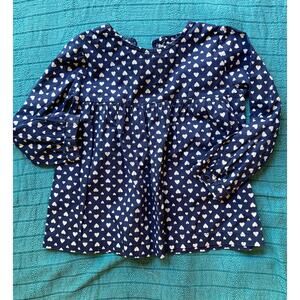 Rachel Riley ~ Heart Print Blue Long Sleeve Blouse ~ Sz 4 ~ Sweet & Lovely
